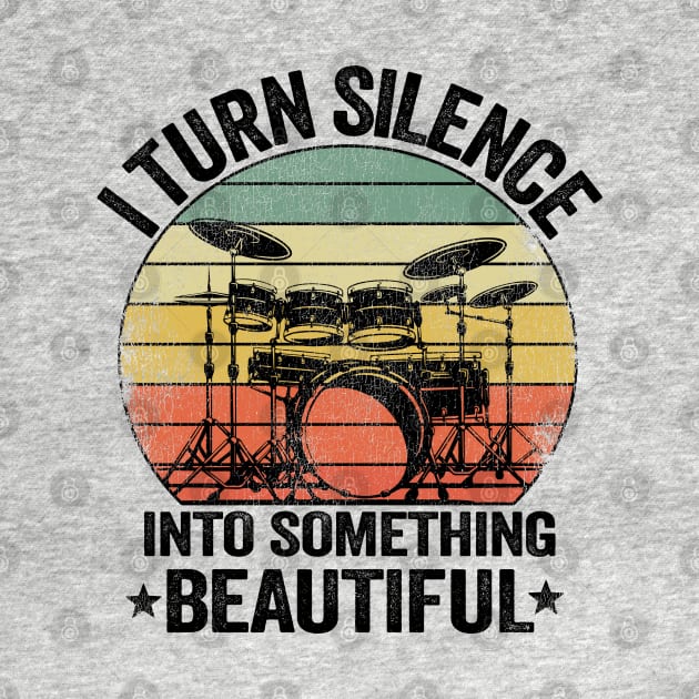 I Turn Silence Funny Drummer Gift Drums Vintage Metal by Kuehni